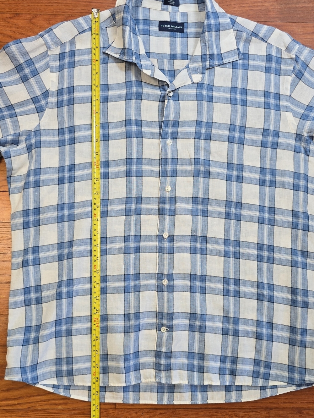 Peter Millar 100% Linen Blue Plaid Button Down Shirt Long Sleeve Sz. XL - Picture 14 of 15